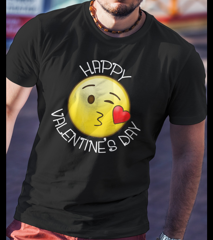 Happy Valentine's Day Cute Blow Kiss Heart Emoji Wink T-Shirt