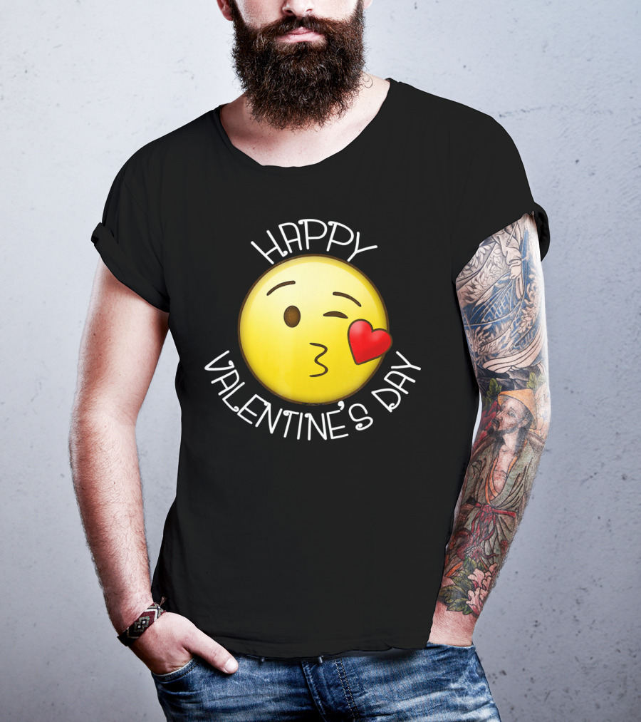Happy Valentine's Day Cute Blow Kiss Heart Emoji Wink T-Shirt