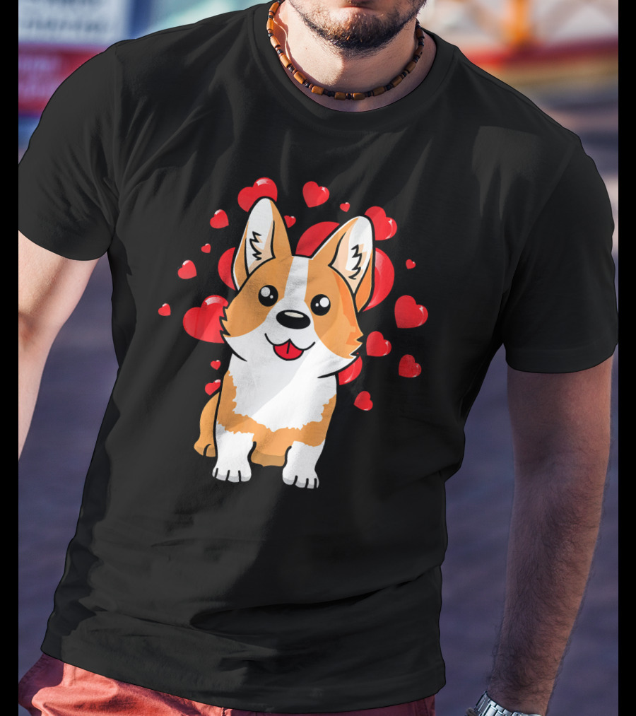 Corgi With Love Hearts Valentines Day Cute Dog T-Shirt