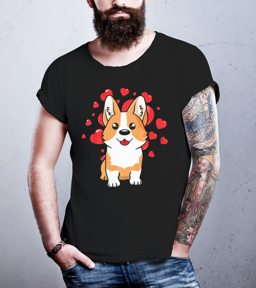 Corgi With Love Hearts Valentines Day Cute Dog T-Shirt