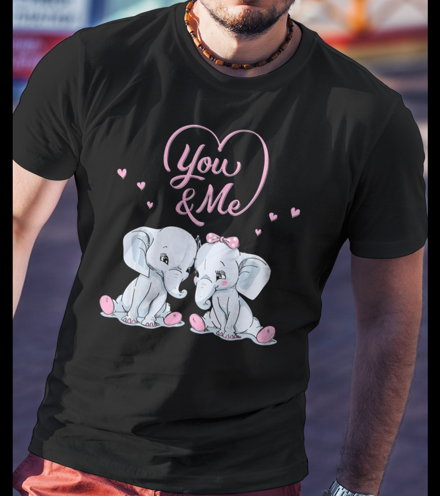 You And Me Cute Couple Elephants In Love Valentines T-Shirt