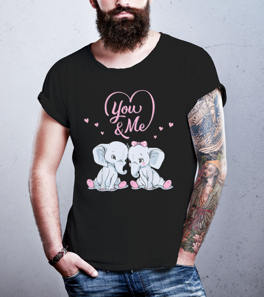 You And Me Cute Couple Elephants In Love Valentines T-Shirt