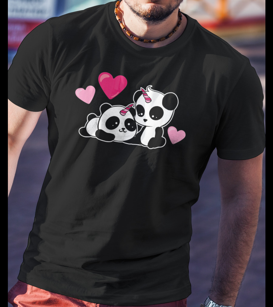 Cute Pandicorn Valentines Day Adorable Pandas With Hearts T-Shirt