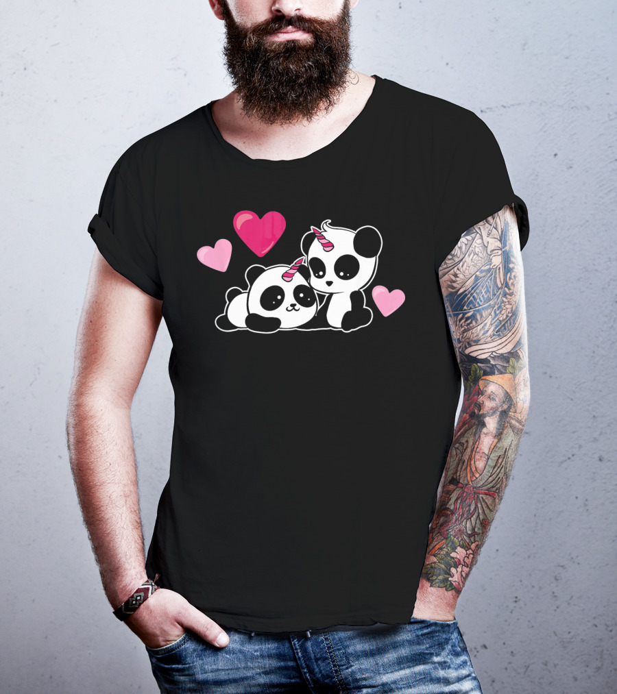 Cute Pandicorn Valentines Day Adorable Pandas With Hearts T-Shirt