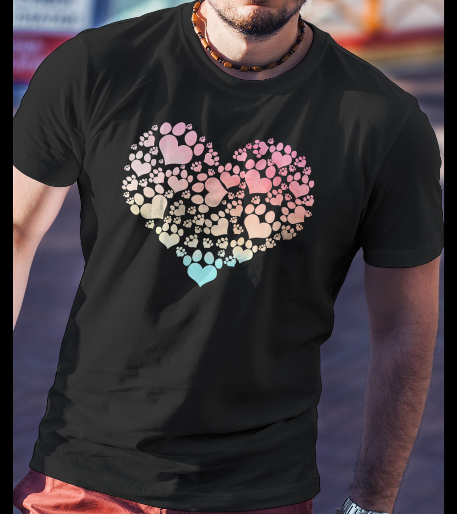 Valentine Heart Made Of Cute Dog Paw Prints T-Shirt