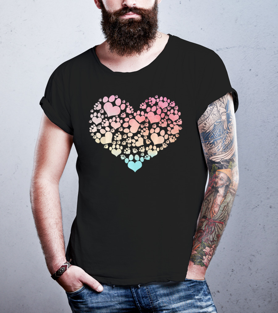 Valentine Heart Made Of Cute Dog Paw Prints T-Shirt