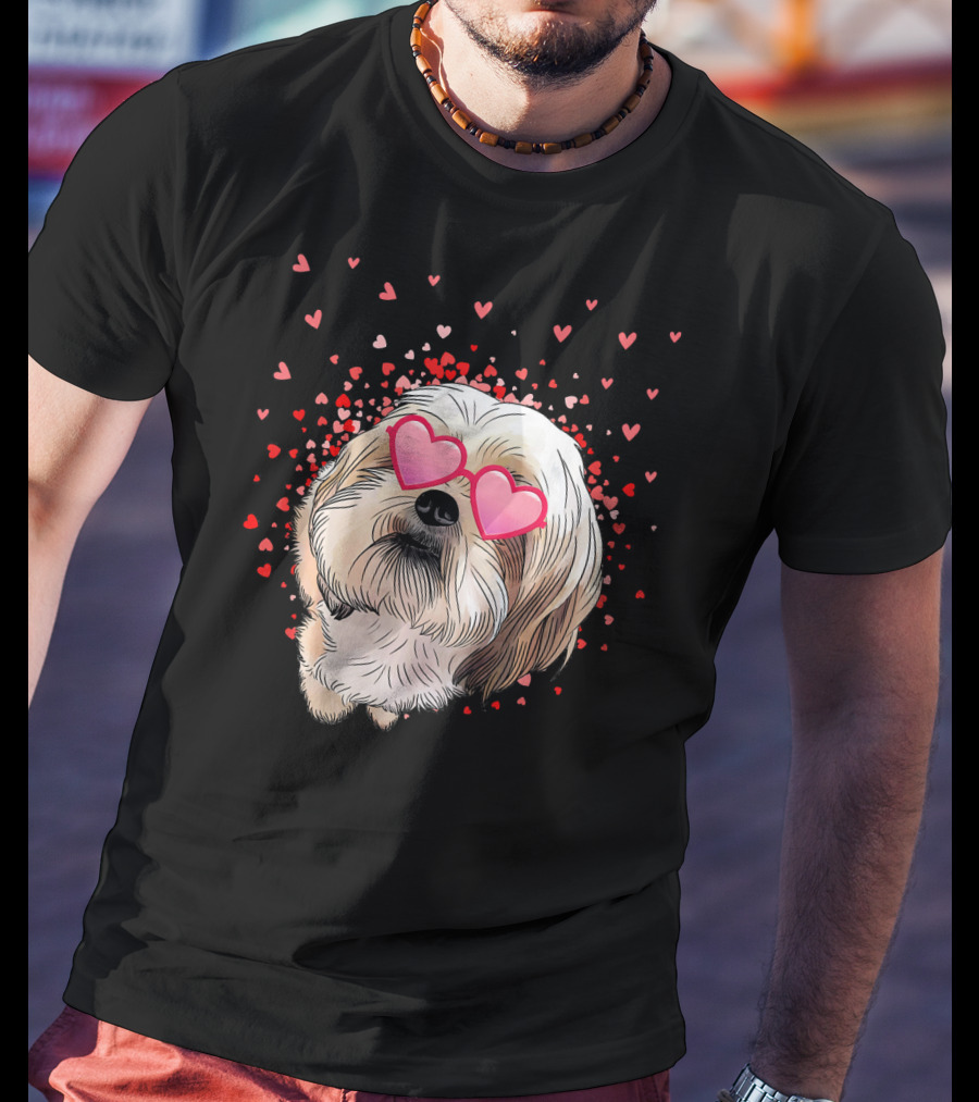 Cute Shih Tzu Heart Glasses Valentine's Day Hearts T-Shirt