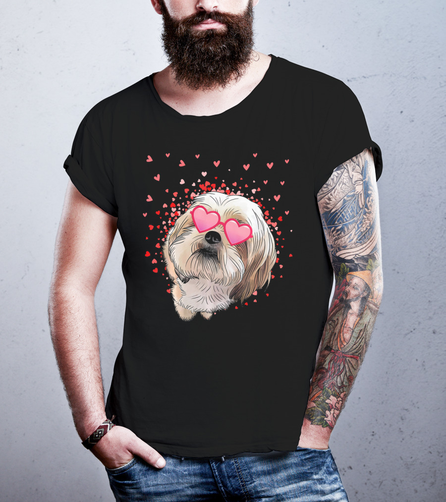 Cute Shih Tzu Heart Glasses Valentine's Day Hearts T-Shirt