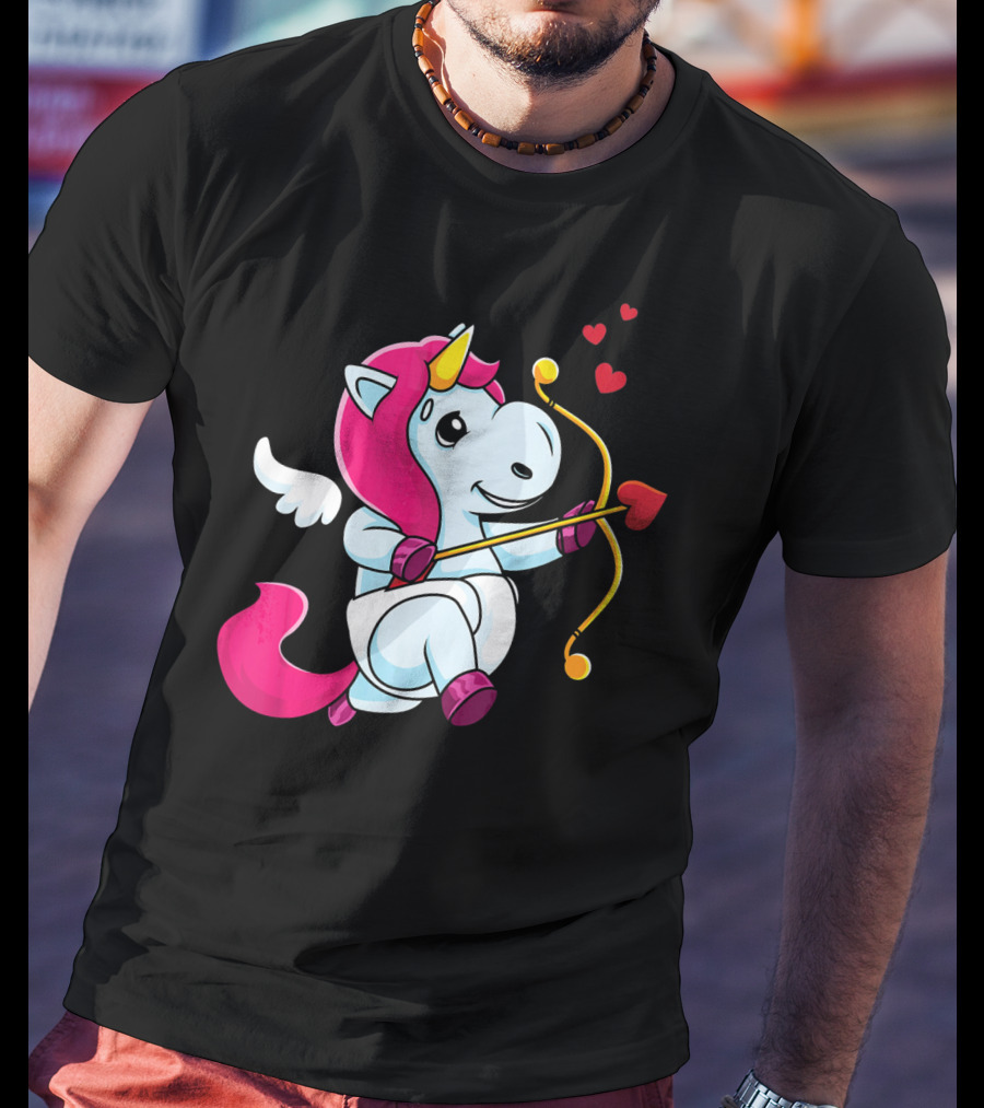 Cupid Unicorn Love Valentines Day Hearts T-Shirt