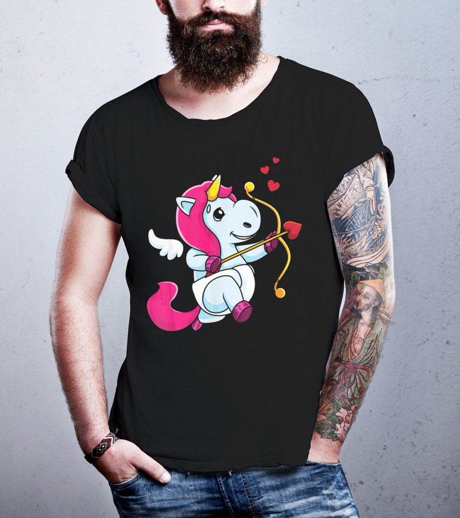Cupid Unicorn Love Valentines Day Hearts T-Shirt