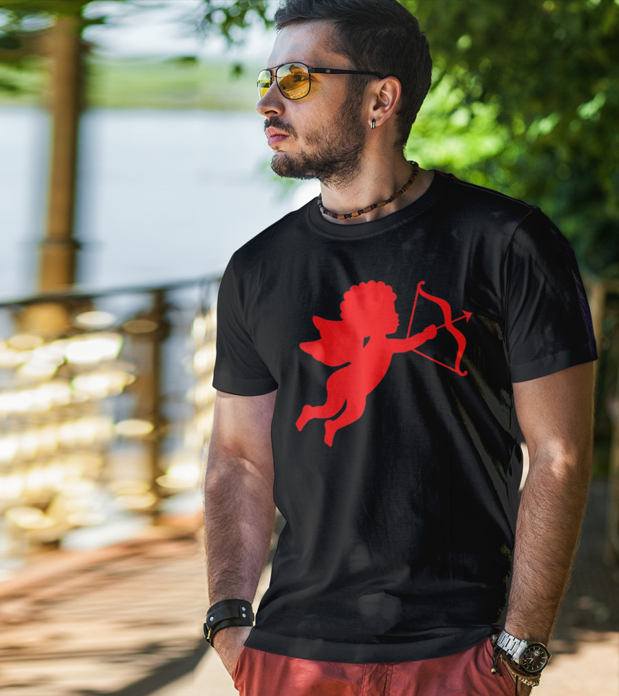 Valentine Cupid Arrow Silhouette In Red T-Shirt