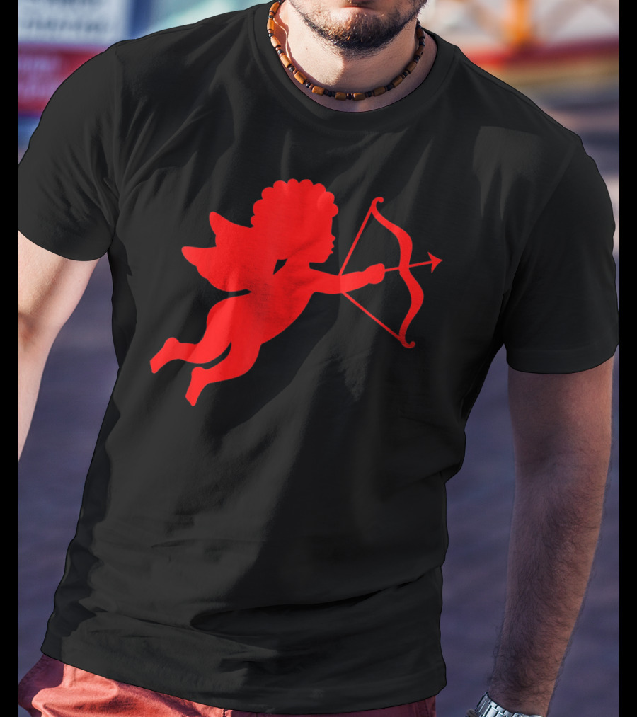 Valentine Cupid Arrow Silhouette In Red T-Shirt