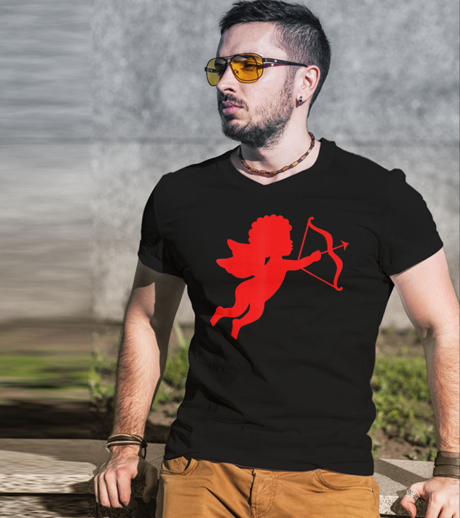 Valentine Cupid Arrow Silhouette In Red T-Shirt