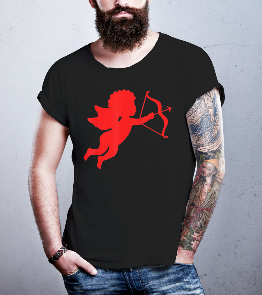 Valentine Cupid Arrow Silhouette In Red T-Shirt
