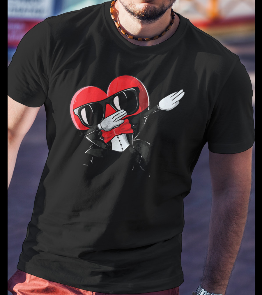 Valentines Day Heart Character Dabbing With Sunglasses And Bow Tie For T-Shirt