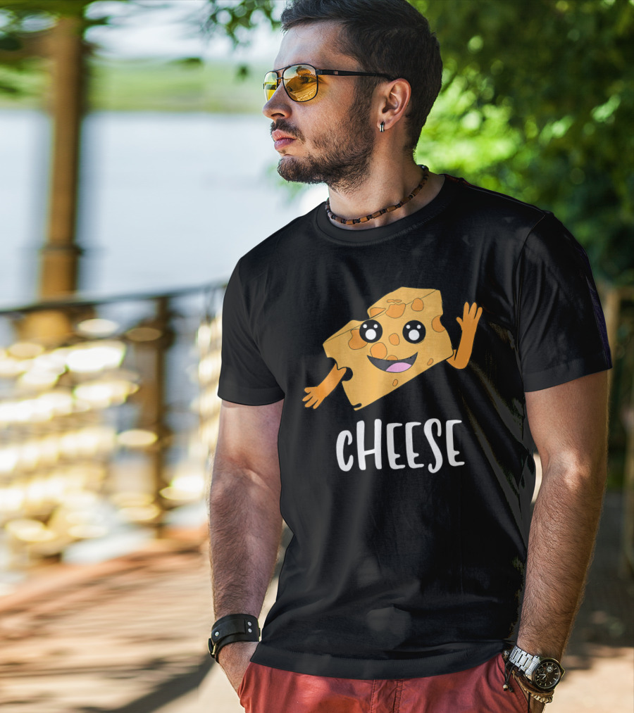 CHEESE Smiling Cartoon Cheese With Happy Face And Waving Arms T-Shirt