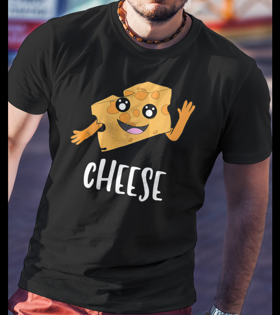 CHEESE Smiling Cartoon Cheese With Happy Face And Waving Arms T-Shirt