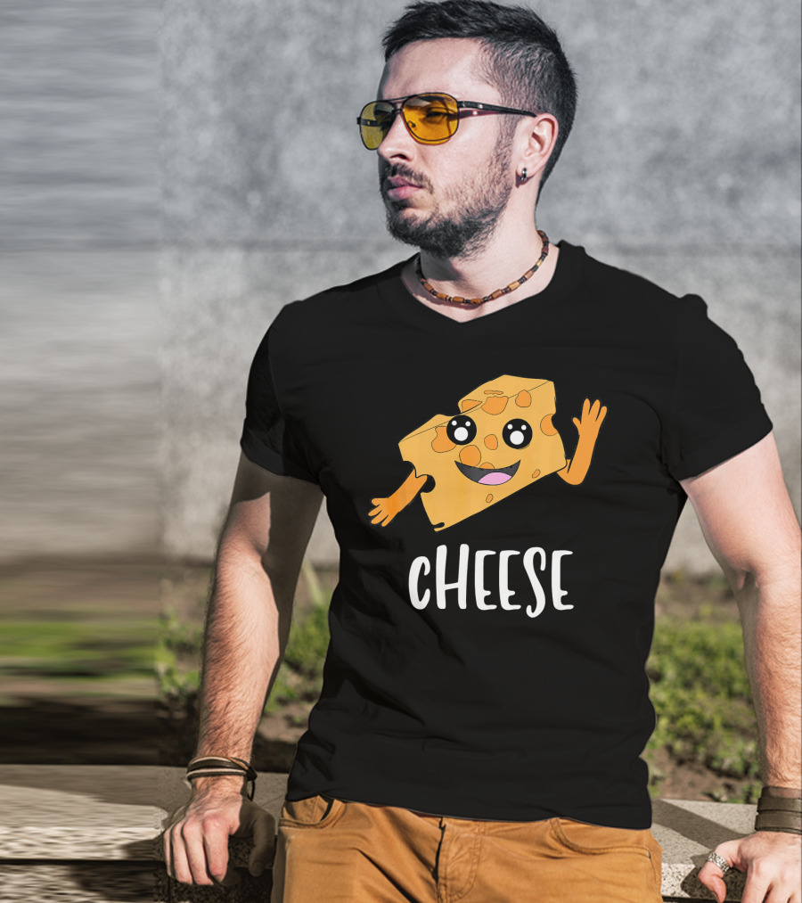 CHEESE Smiling Cartoon Cheese With Happy Face And Waving Arms T-Shirt