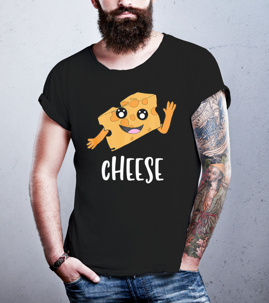 CHEESE Smiling Cartoon Cheese With Happy Face And Waving Arms T-Shirt