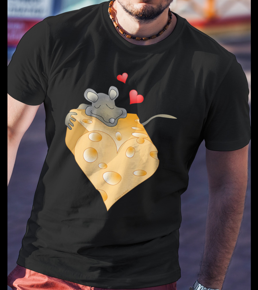 Cheesy Valentine Funny Dairy Heart Mouse Hugging Cheese T-Shirt