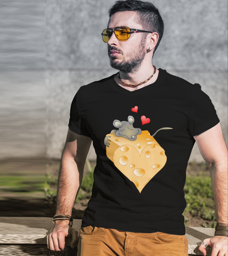 Cheesy Valentine Funny Dairy Heart Mouse Hugging Cheese T-Shirt