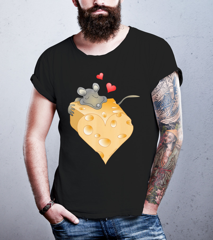 Cheesy Valentine Funny Dairy Heart Mouse Hugging Cheese T-Shirt