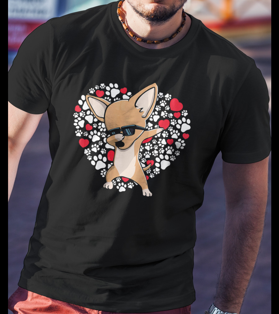 Chihuahua Dabbing Heart Paws Valentines Day Fun T-Shirt