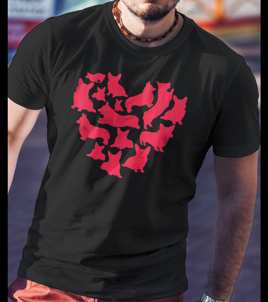 Corgi Heart Shaped Pattern For Valentine's Day Dog Love T-Shirt