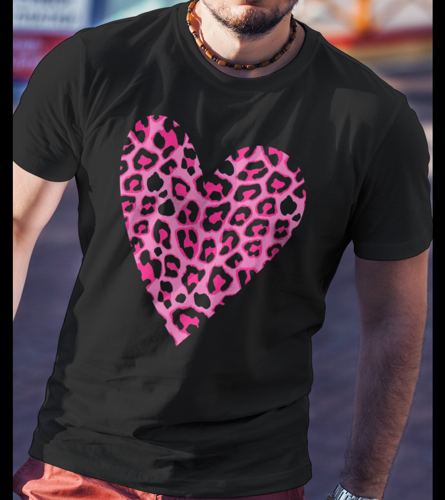 Cute Heart Valentines Pink Leopard T-Shirt