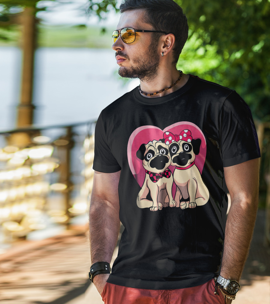 Cute Pug Valentine Puppy Love Co Heart Bow Tie Bow T-Shirt