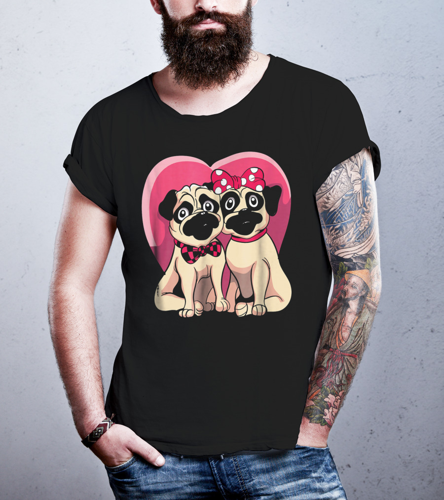 Cute Pug Valentine Puppy Love Co Heart Bow Tie Bow T-Shirt