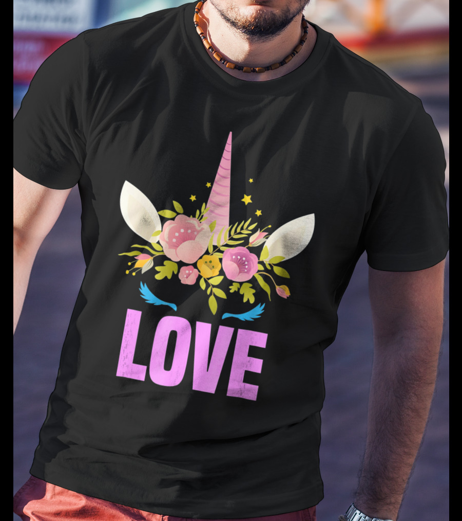 Love Cute Unicorn Face Valentine Day T-Shirt