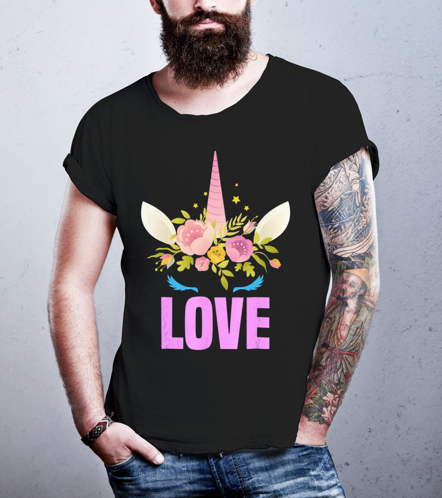 Love Cute Unicorn Face Valentine Day T-Shirt