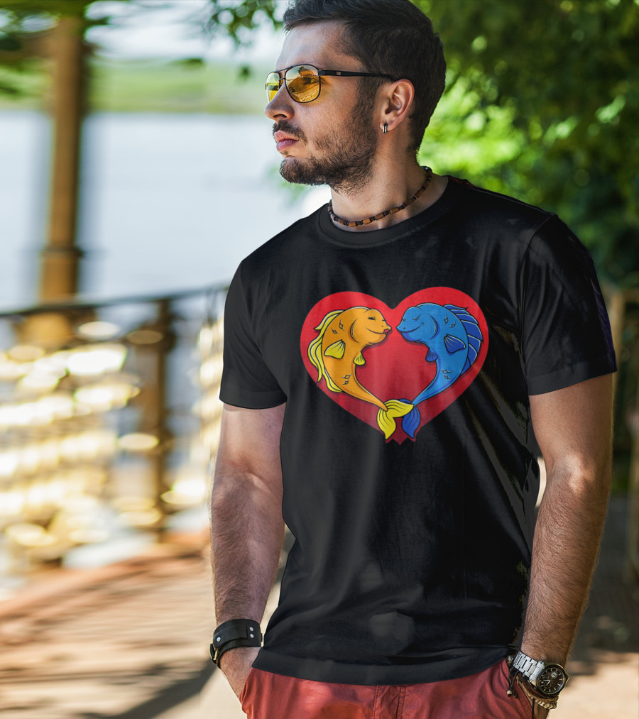 Cute Valentines Day Fish In Heart Fishing T-Shirt