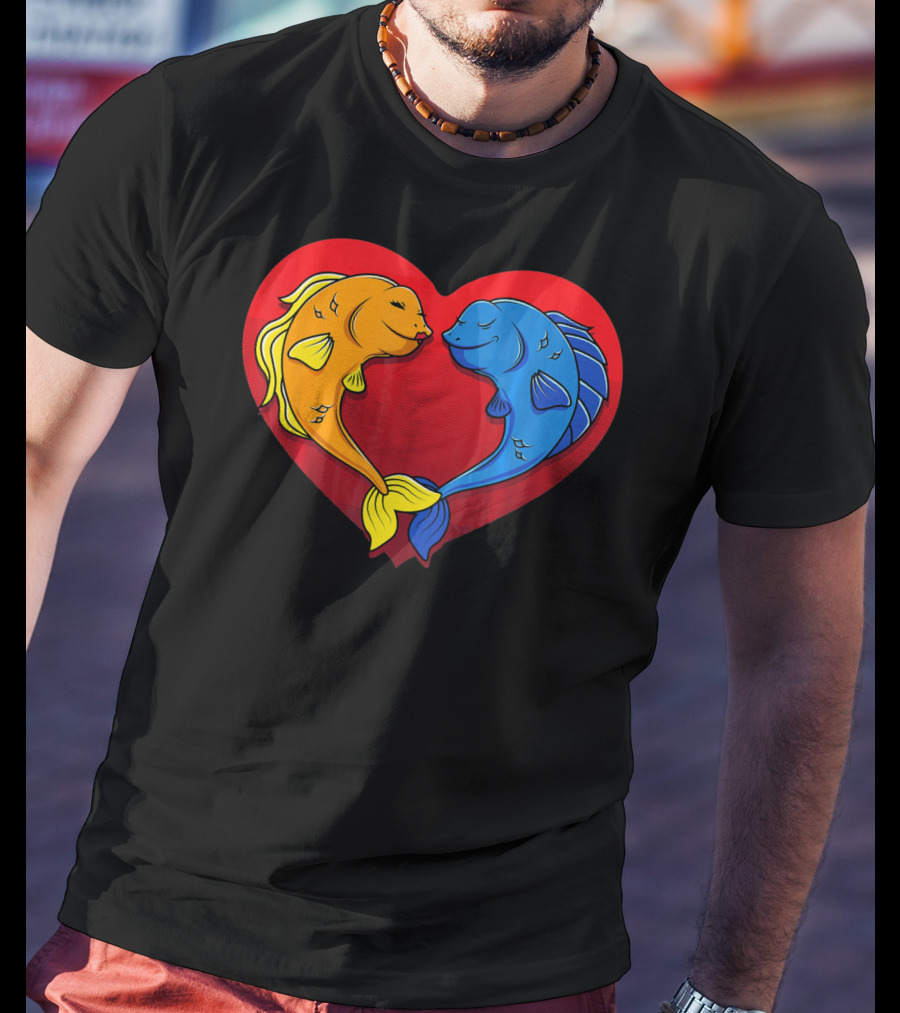 Cute Valentines Day Fish In Heart Fishing T-Shirt