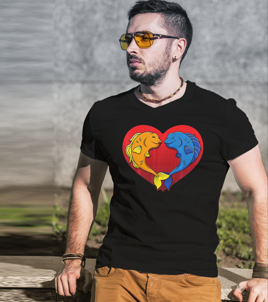 Cute Valentines Day Fish In Heart Fishing T-Shirt