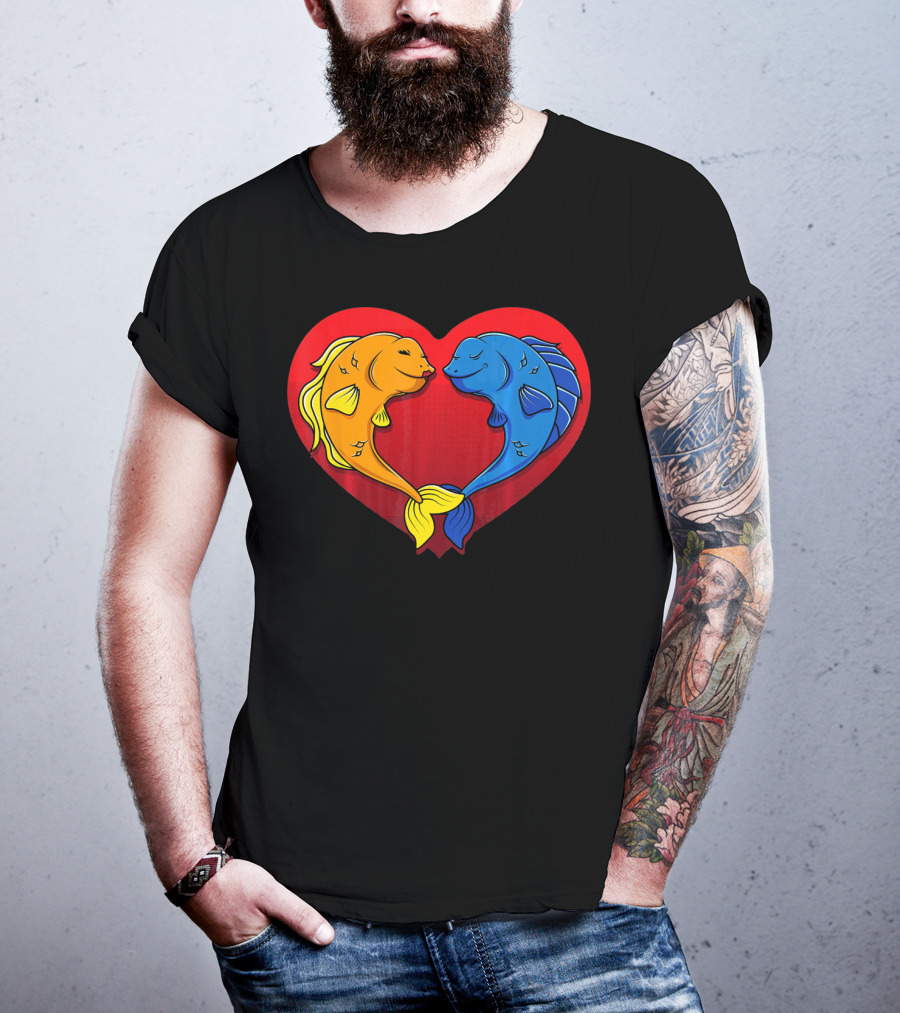 Cute Valentines Day Fish In Heart Fishing T-Shirt
