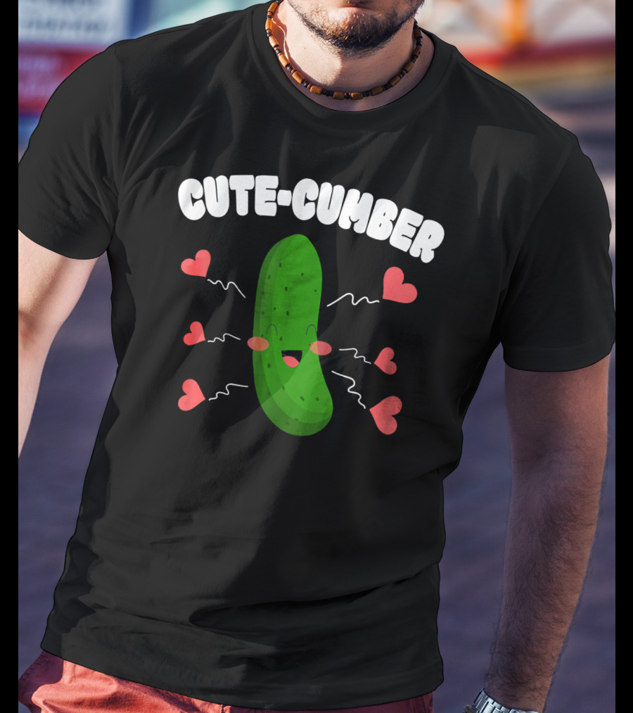 Cutecumber Funny Valentines Day Cucumber Hearts And Smiles T-Shirt