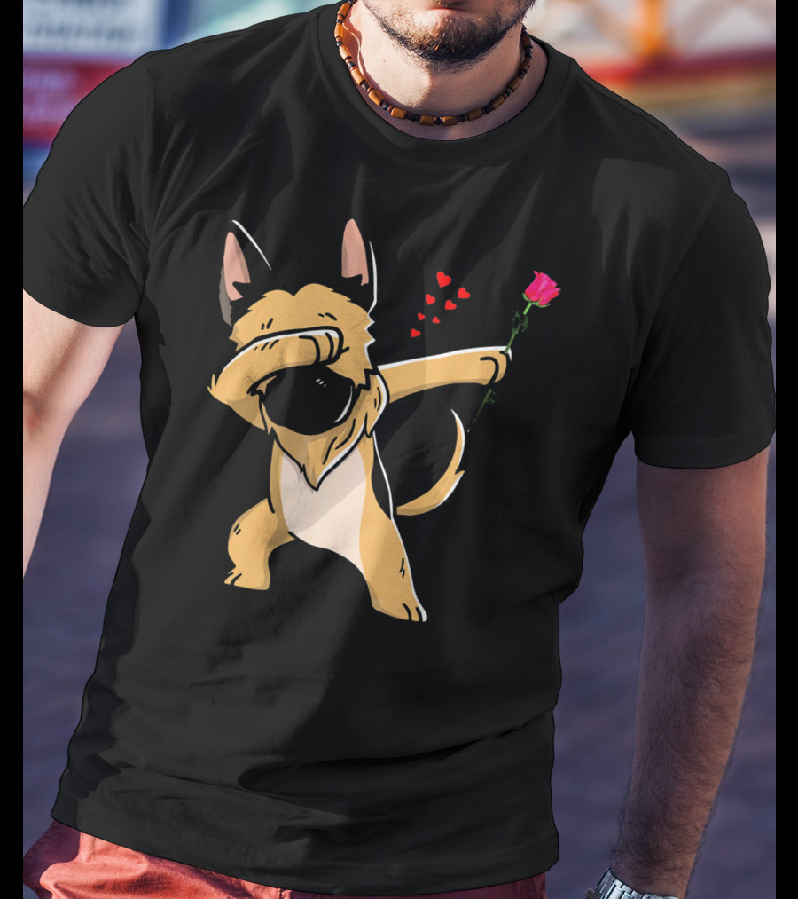 Dabbing German Shepherd With Rose And Hearts Valentines T-Shirt