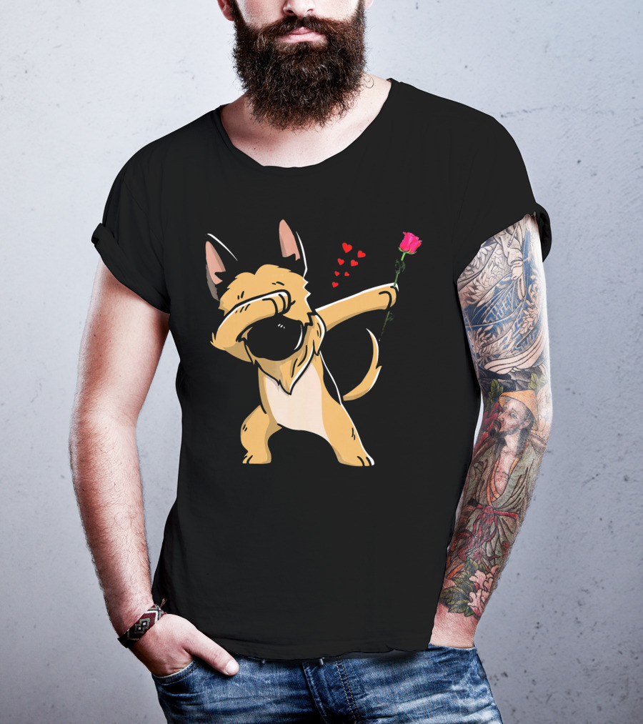 Dabbing German Shepherd With Rose And Hearts Valentines T-Shirt