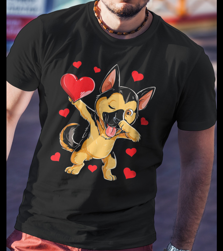 Valentines Day Dabbing German Shepherd With Hearts T-Shirt