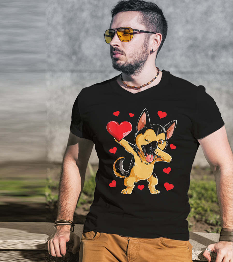 Valentines Day Dabbing German Shepherd With Hearts T-Shirt