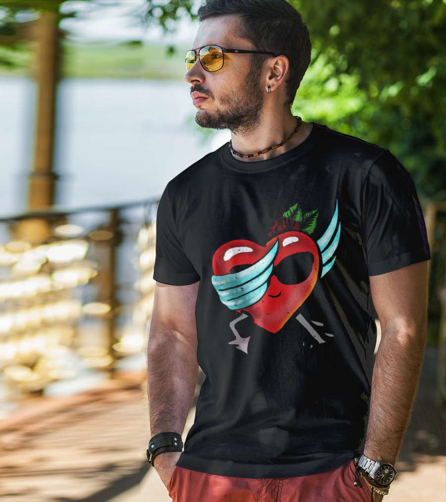 Playful Dabbing Heart With Wings Funny Valentines Day T-Shirt