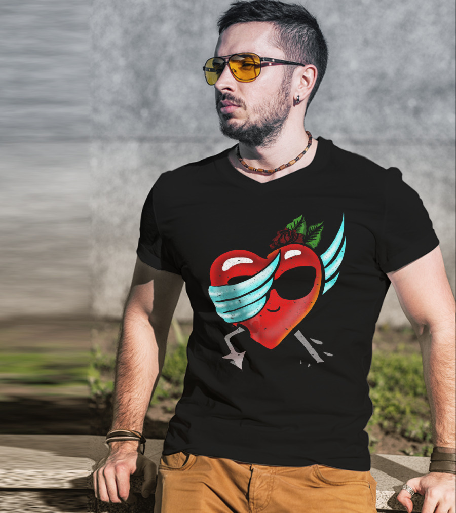 Playful Dabbing Heart With Wings Funny Valentines Day T-Shirt
