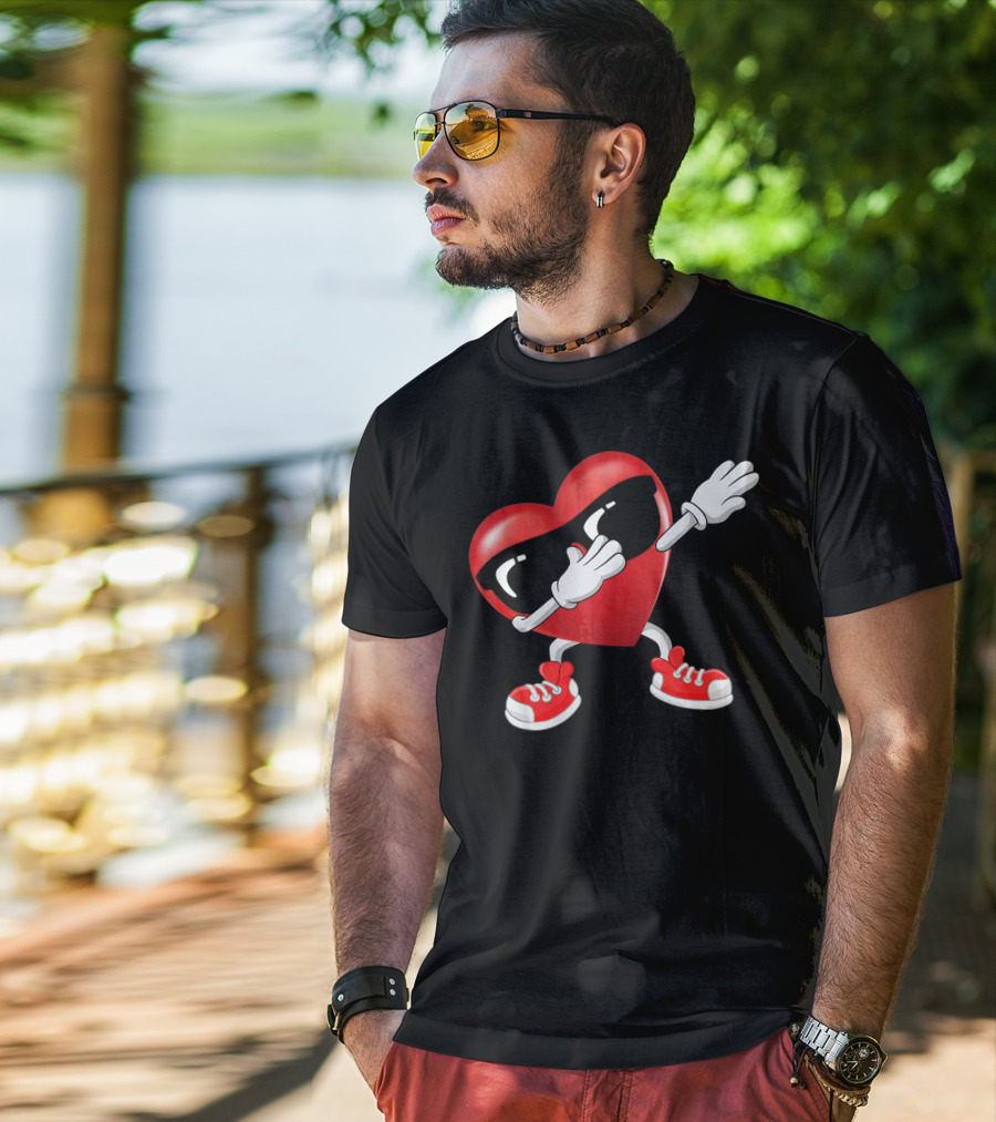Dabbing Heart Sunglasses Valentines Day Boy T-Shirt