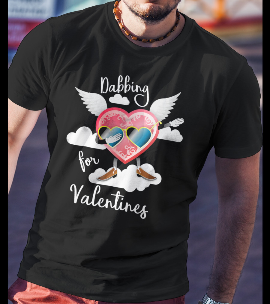 Dabbing Heart With Wings And Clouds For Valentines Kids Day T-Shirt
