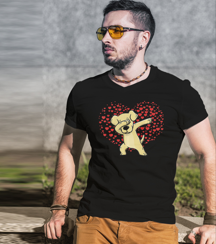 Dabbing Labrador Retriever Dog With Heart Of Valentine T-Shirt