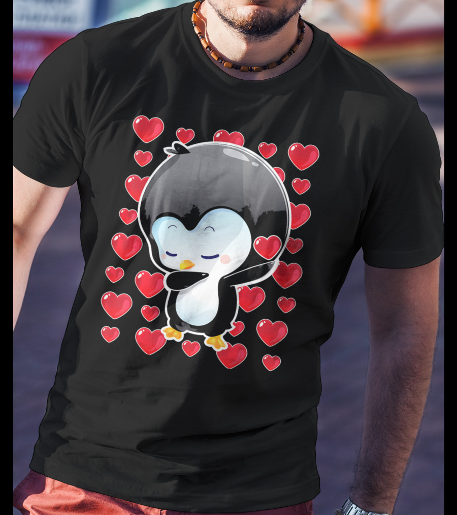 Valentines Day Penguin Dabbing Surrounded By Hearts T-Shirt