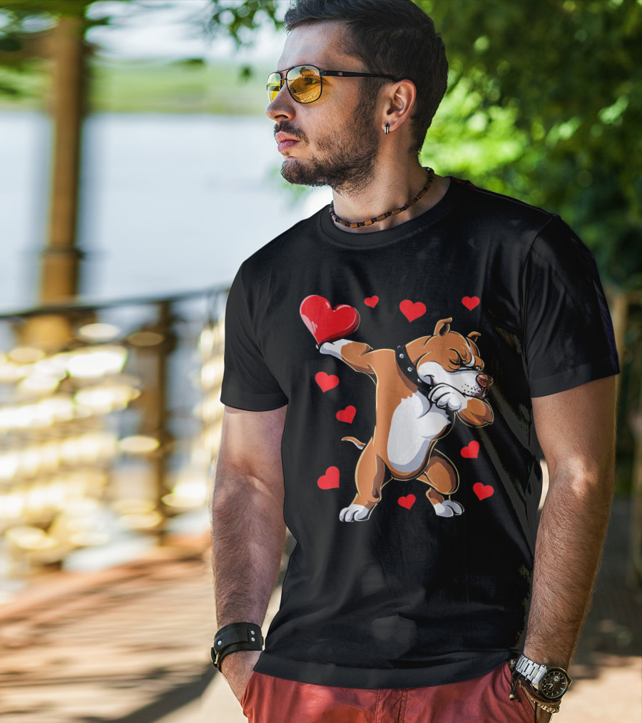 Valentines Day Dabbing Pit Bull With Hearts T-Shirt