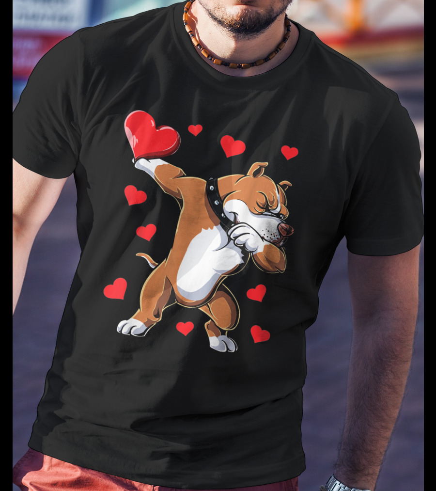 Valentines Day Dabbing Pit Bull With Hearts T-Shirt